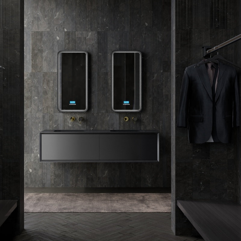 MonBlari Distinctive Carbon Fiber Double Bathroom Vanity with Two Drawers
