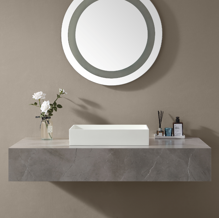 MonBlari Solid Surface Vessel Bowl Sink Bathroom Sink TW-A112-MW-FrontView