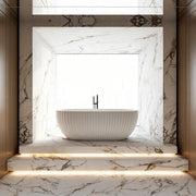 59-67 Inch MonBlari Matte White Acrylic Freestanding Bathtub Fluted Soaking Tub