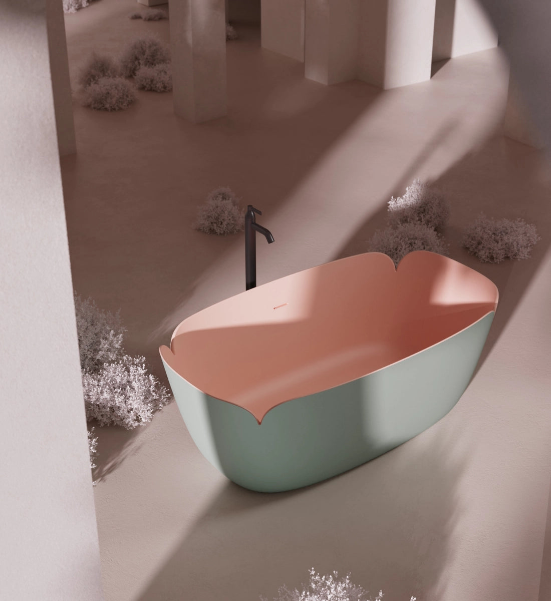 67 Inch MonBlari FLOWER Series Solid Surface Freestanding Bathtub