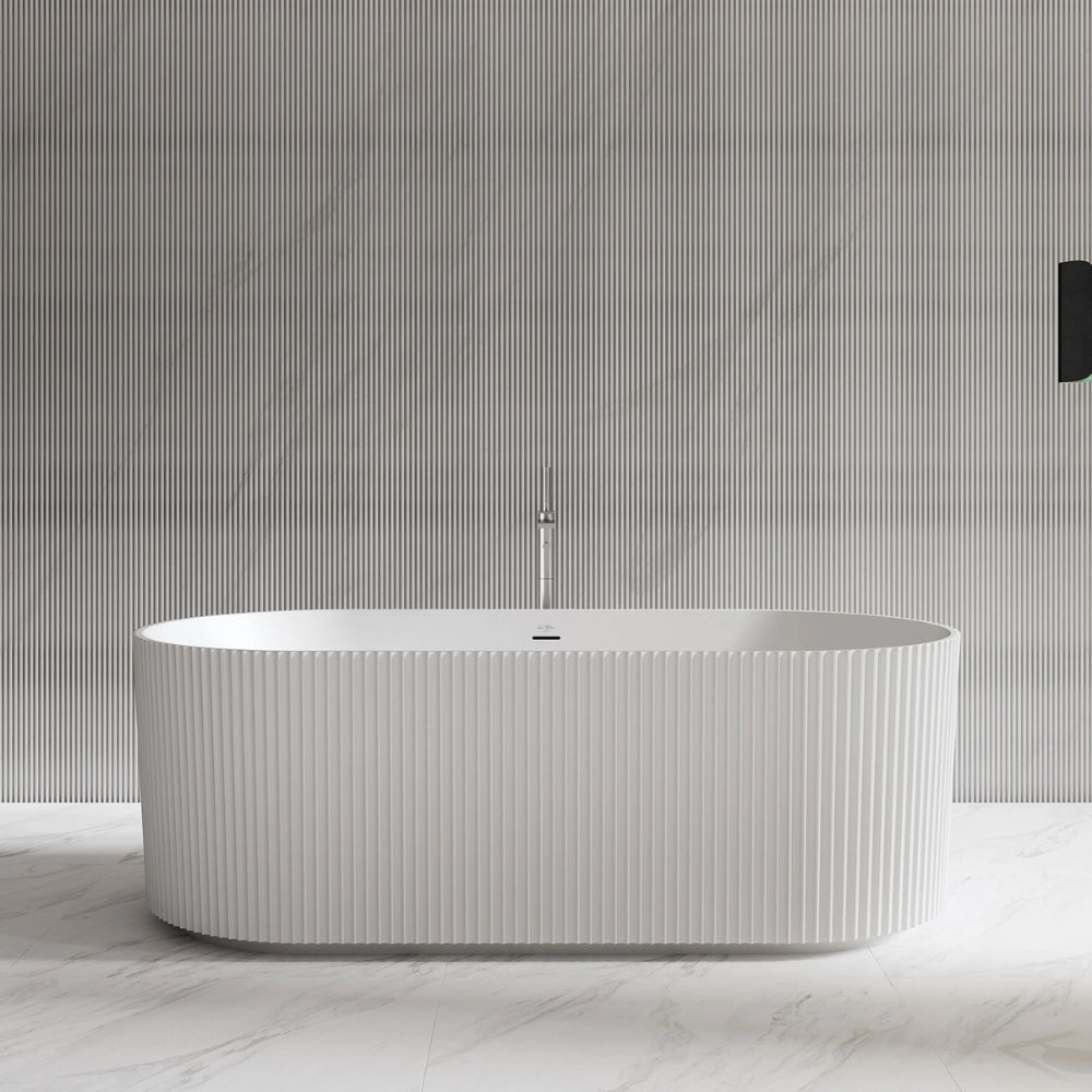 MonBlari Solid Surface Freestanding Fluted Contemporary Bathtub