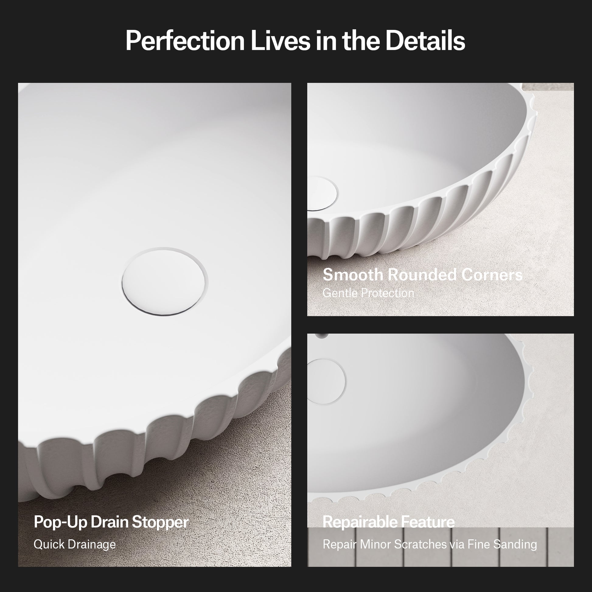 MonBlari Solid Surface Vessel Bowl Sink Bathroom Sink MR-A8878-8