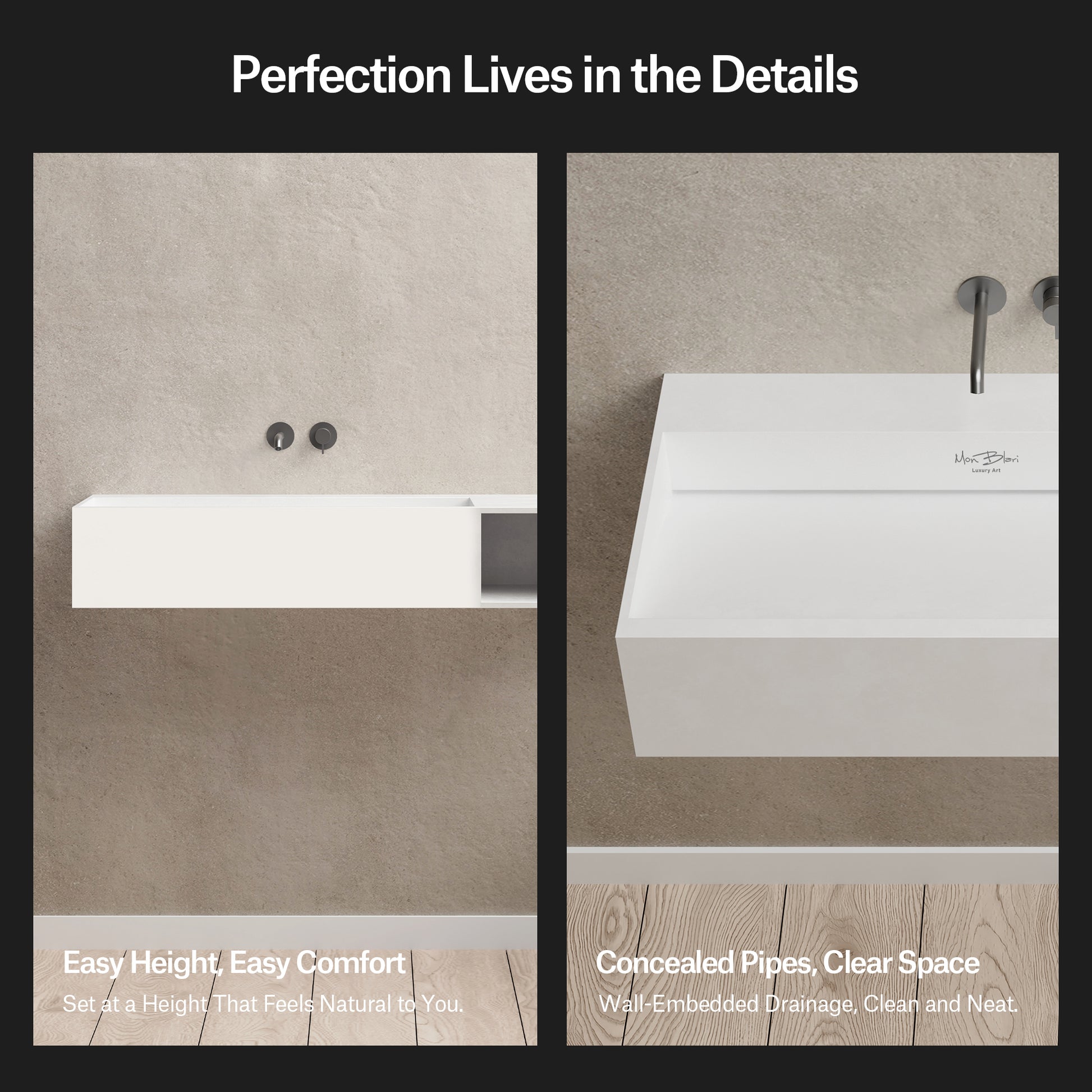 MonBlari Solid Surface Wall Mount Sink XA-G62L-3