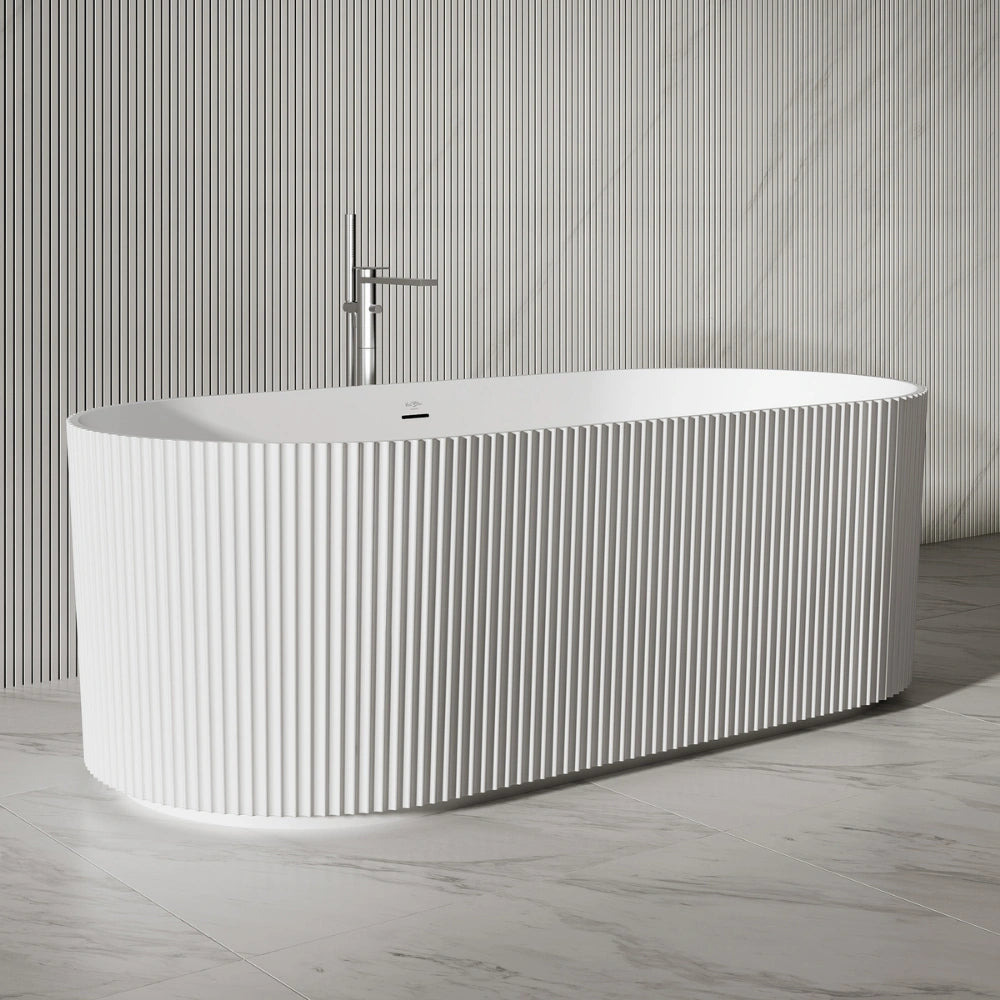 MonBlari Solid Surface Freestanding Fluted Contemporary Bathtub