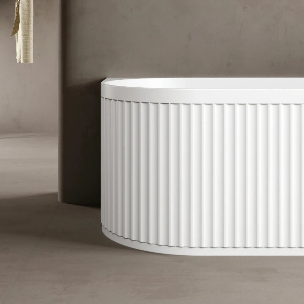 Monblari Oval Solid Surface Freestanding Bathtub with Fluted Design