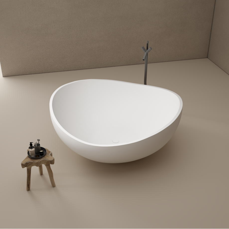 59 Inch MonBlari Solid Surface Freestanding Bathtub TW-8666-MW TW8666MW-FrontTopView