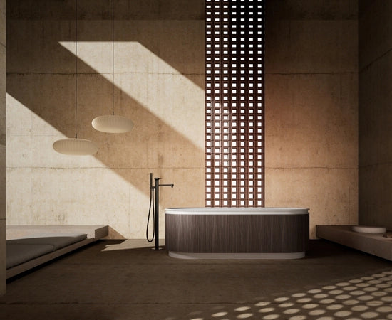 67 Inch MonBlari FOREST Series Solid Surface Freestanding Bathtub Fluted