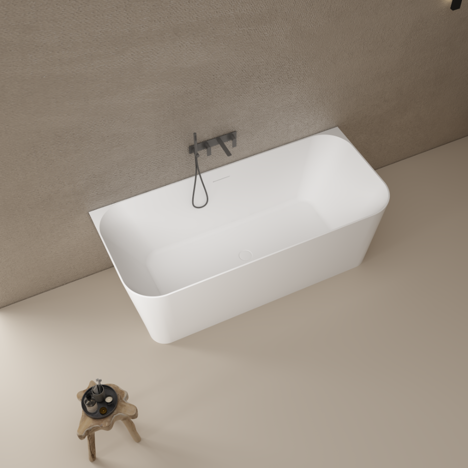 67 Inch MonBlari Solid Surface Freestanding Bathtub TW-8615-MW TW8615MW-SideTopView