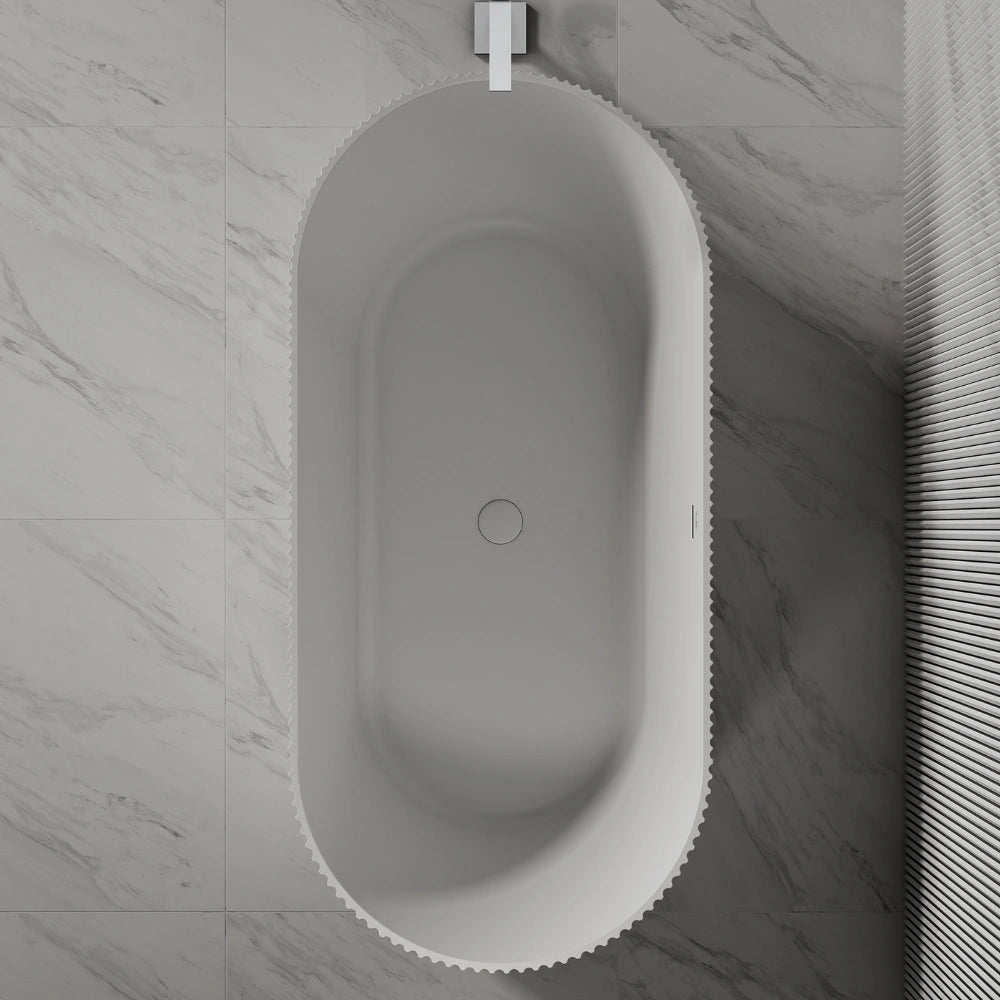 MonBlari Solid Surface Freestanding Fluted Contemporary Bathtub