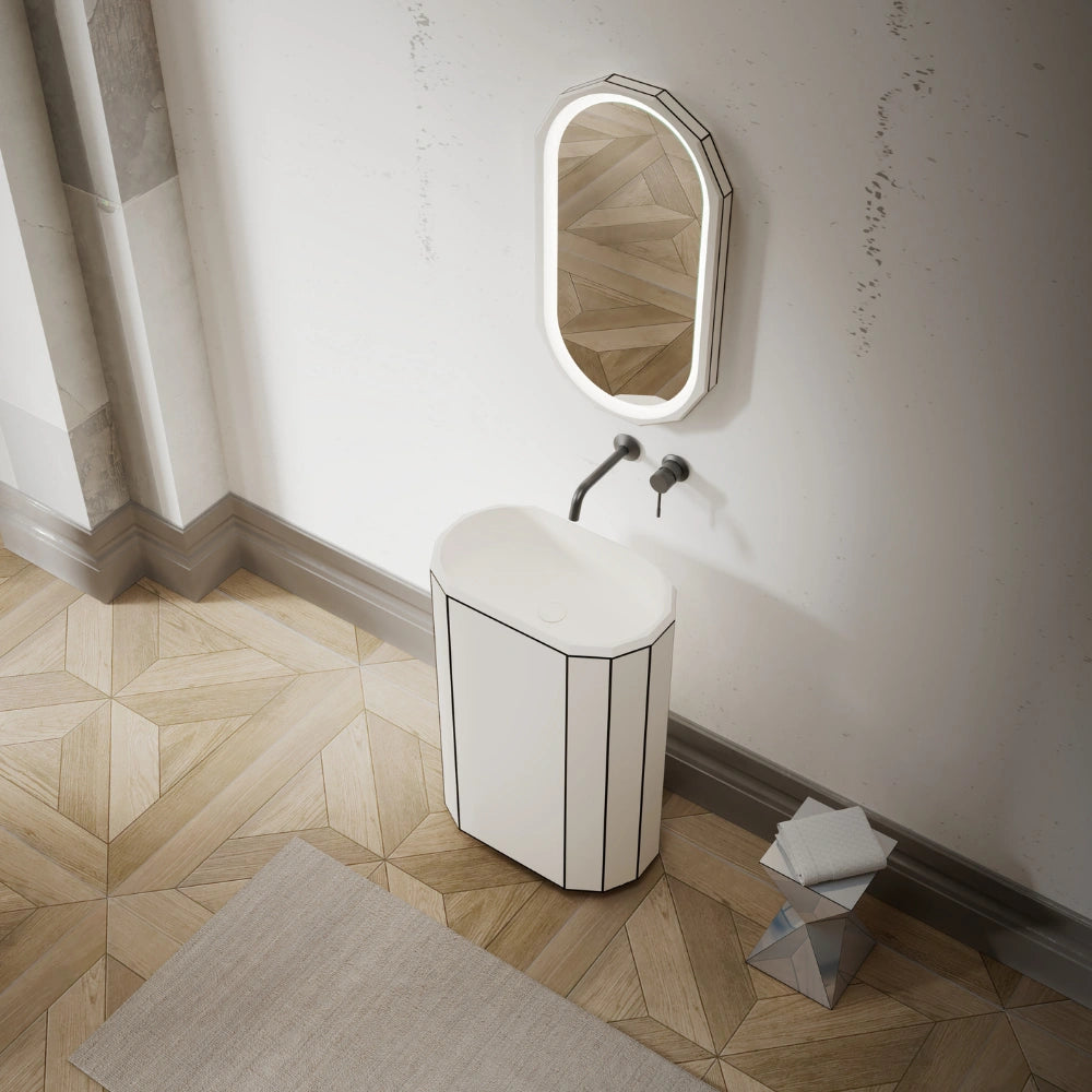 24 Inch MonBlari BERYL Series Modern Faceted Pedestal Sink