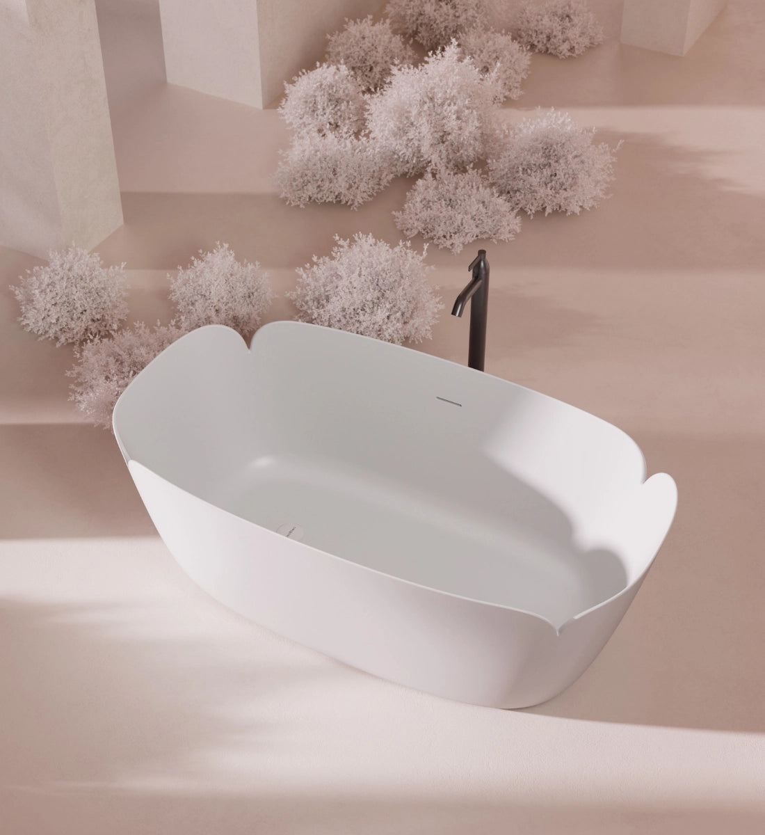 67 Inch MonBlari FLOWER Series Solid Surface Freestanding Bathtub
