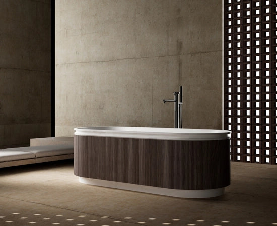 67 Inch MonBlari FOREST Series Solid Surface Freestanding Bathtub Fluted
