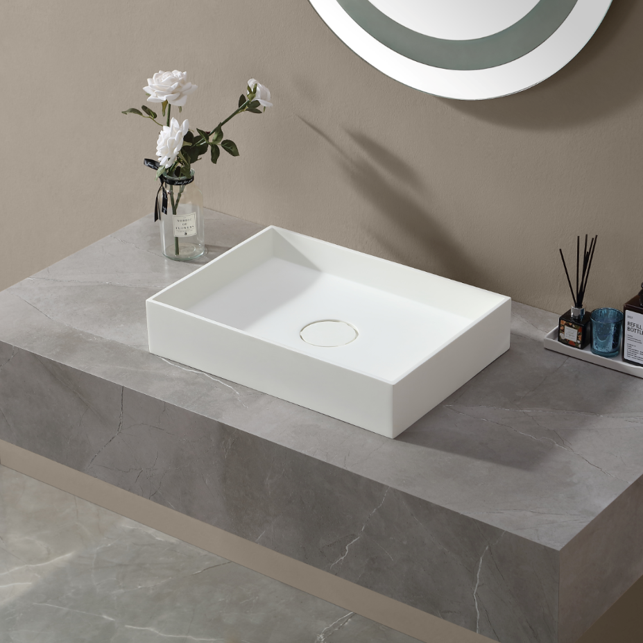 MonBlari Solid Surface Vessel Bowl Sink Bathroom Sink TW-A112-MW-SideTop