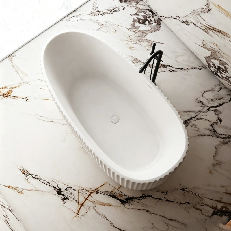 67 Inch MonBlari Matte White Acrylic Freestanding Bathtub Fluted