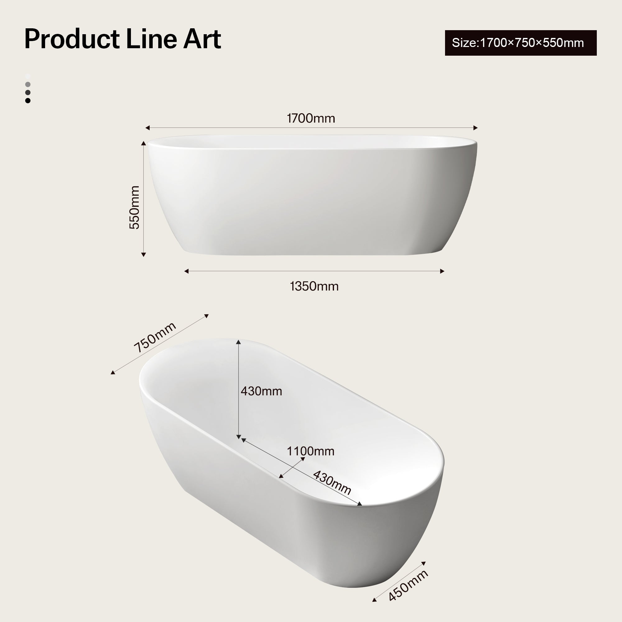 66.9 Inch MonBlari NEBULA Solid Surface Freestanding Bathtub