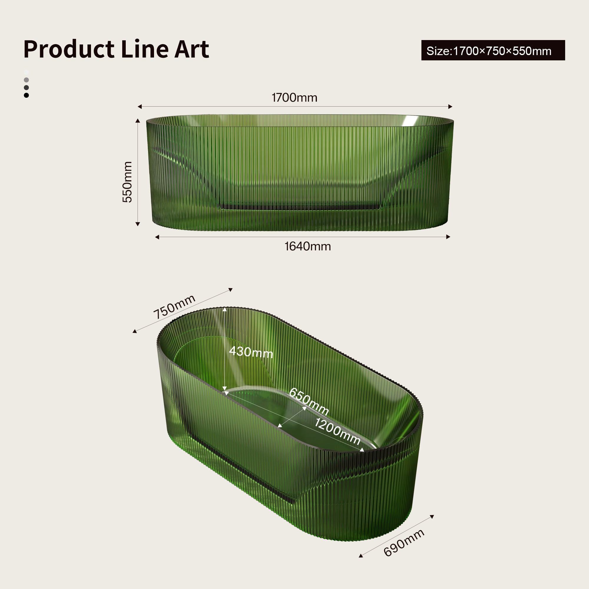 66.9 Inch MonBlari MIRAGE Resin Freestanding Bathtub