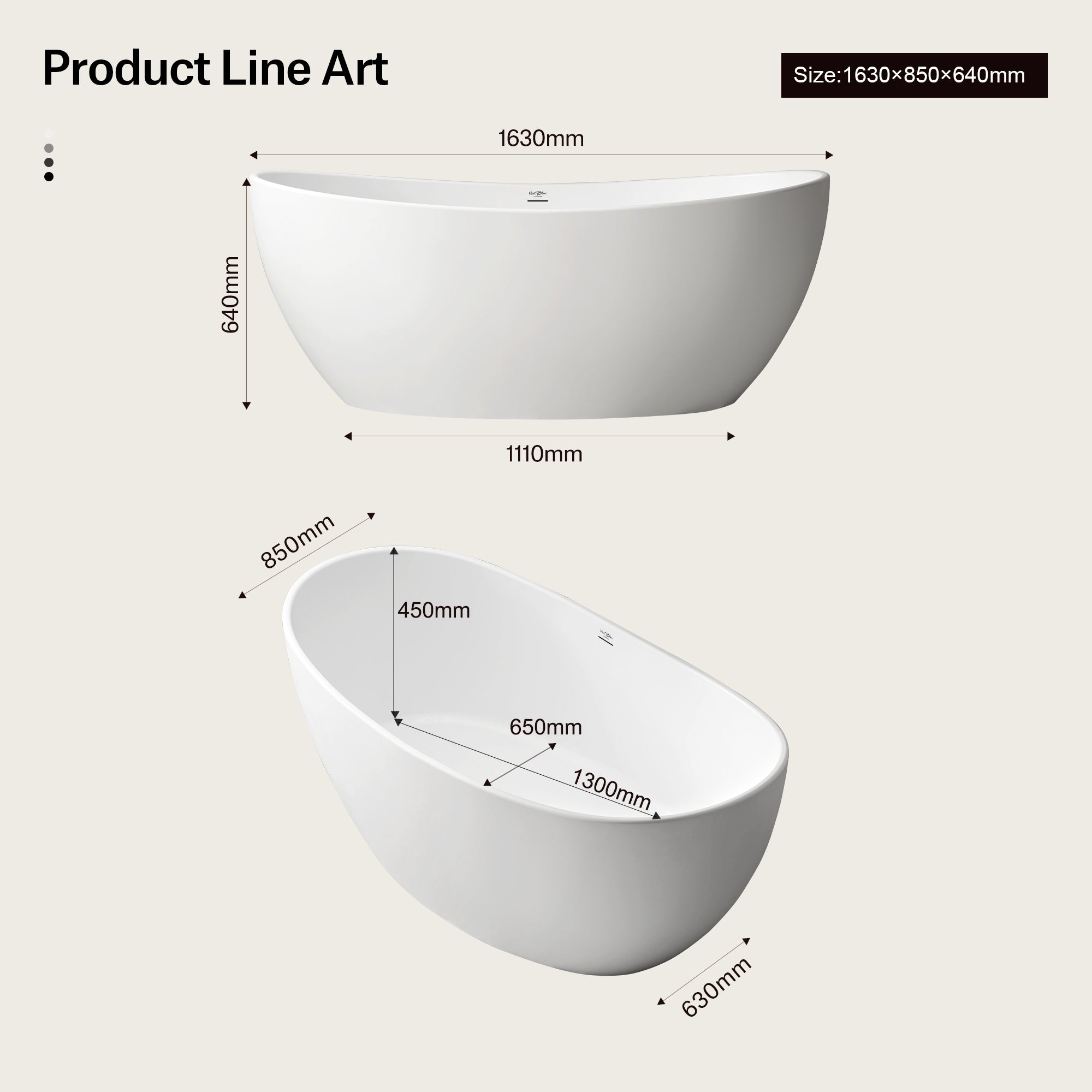 64.2 Inch MonBlari LUCENT Solid Surface Freestanding Bathtub