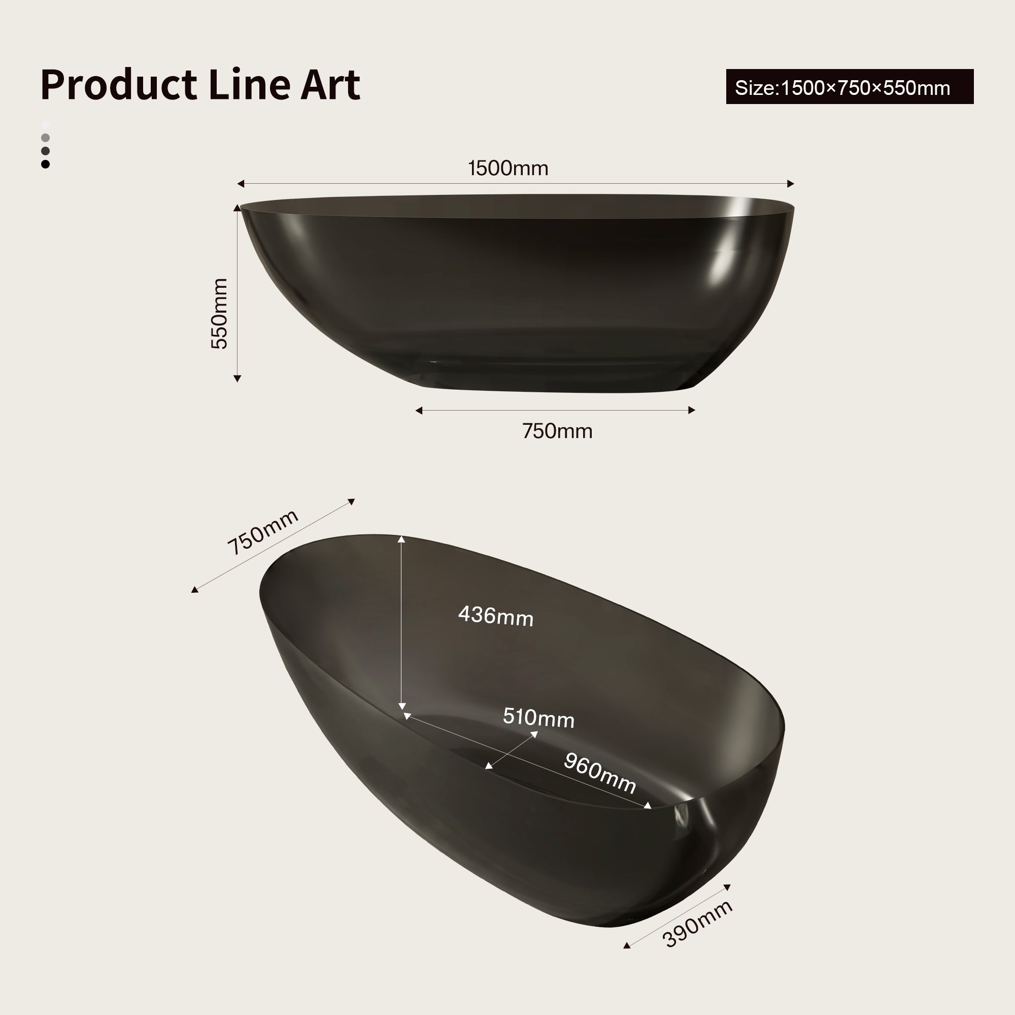 59.1 Inch MonBlari LUCENT Resin Freestanding Bathtub