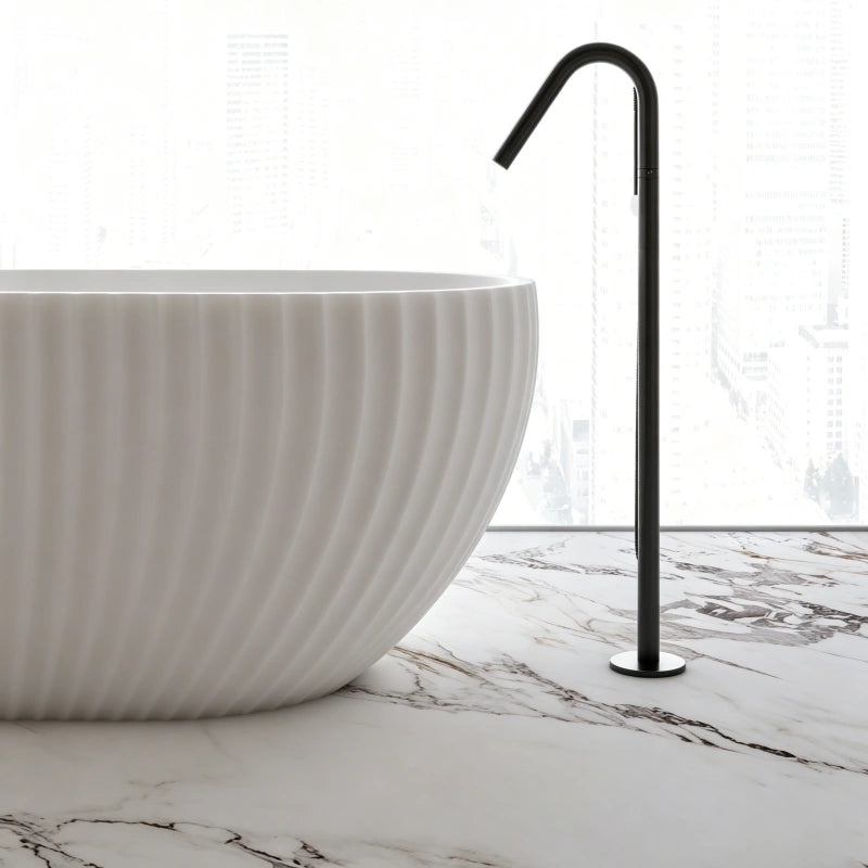 59-67 Inch MonBlari Matte White Acrylic Freestanding Bathtub Fluted Soaking Tub