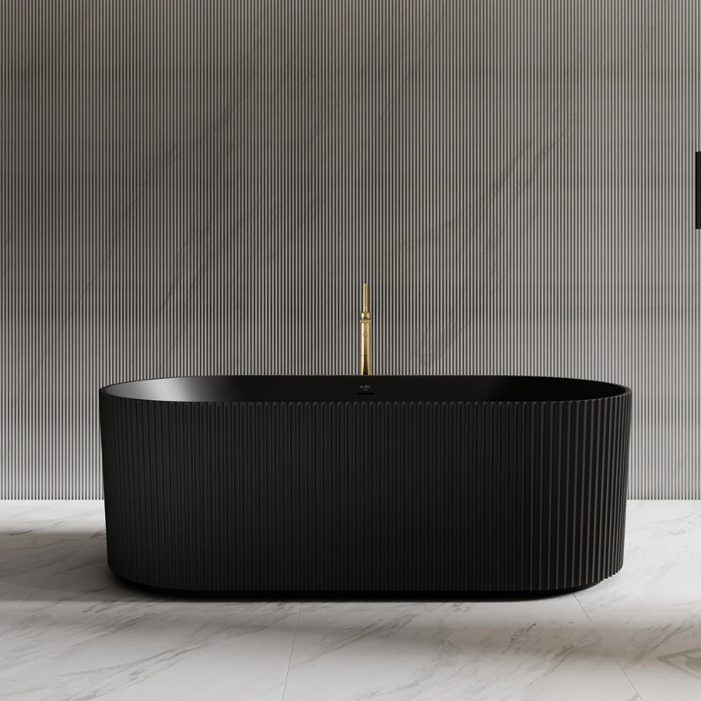 MonBlari Solid Surface Freestanding Fluted Contemporary Bathtub