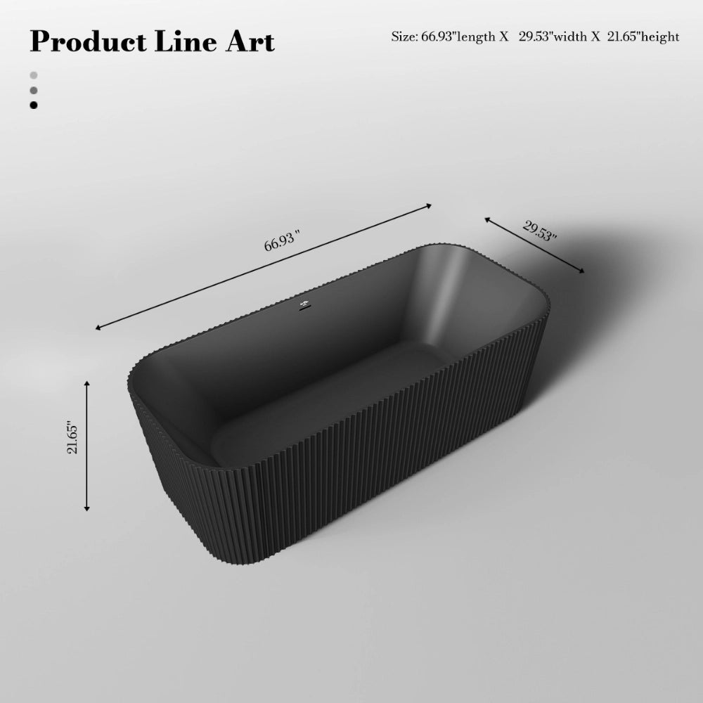 MonBlari Solid Surface Freestanding Rectangular Deep Soaking Fluted Bathtub