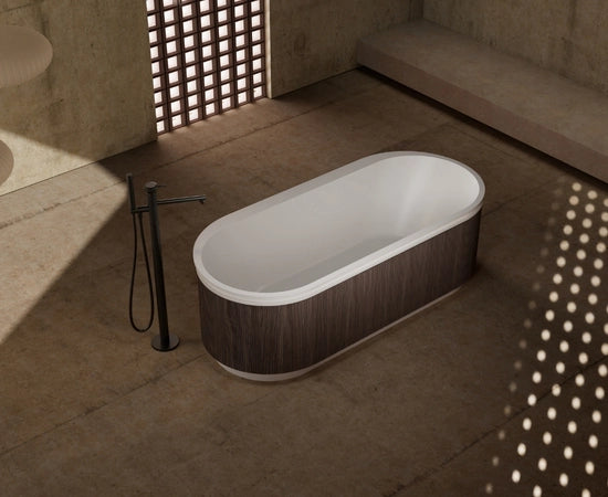 67 Inch MonBlari FOREST Series Solid Surface Freestanding Bathtub Fluted