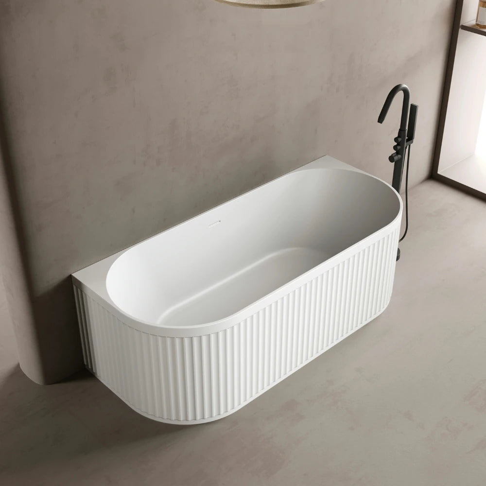 Monblari Oval Solid Surface Freestanding Bathtub with Fluted Design