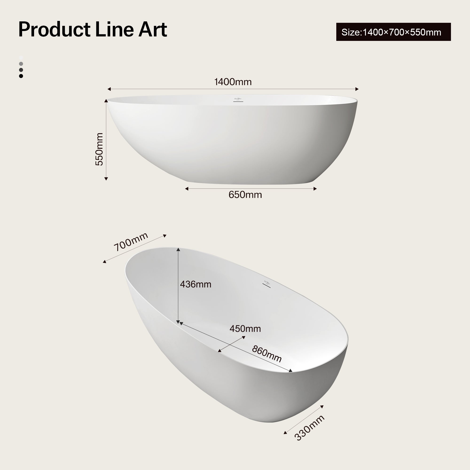 55.1-59.1 Inch MonBlari ZEPHYR Solid Surface Freestanding Bathtub