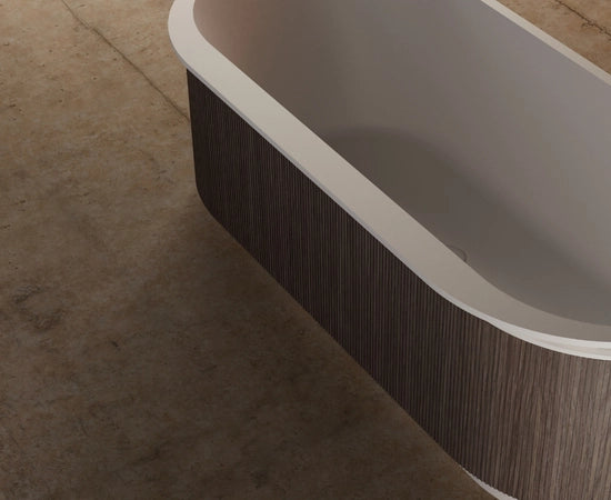 67 Inch MonBlari FOREST Series Solid Surface Freestanding Bathtub Fluted