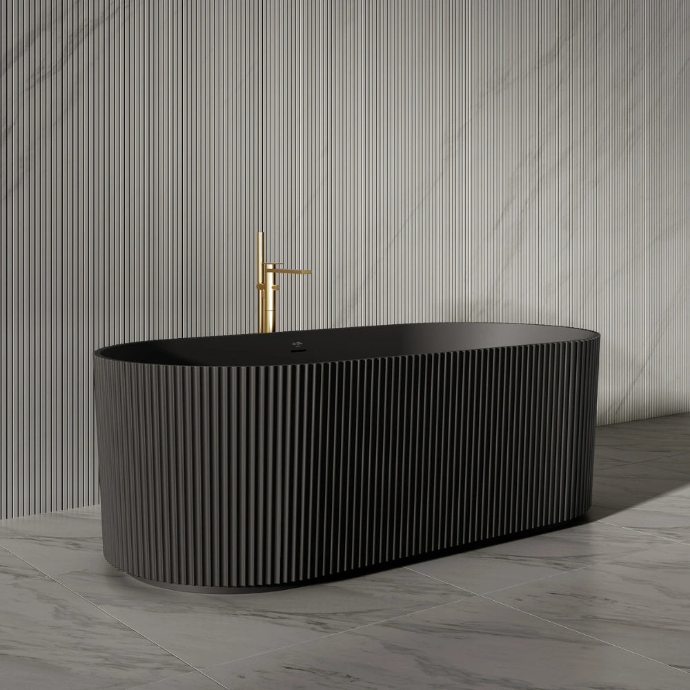 MonBlari Solid Surface Freestanding Fluted Contemporary Bathtub