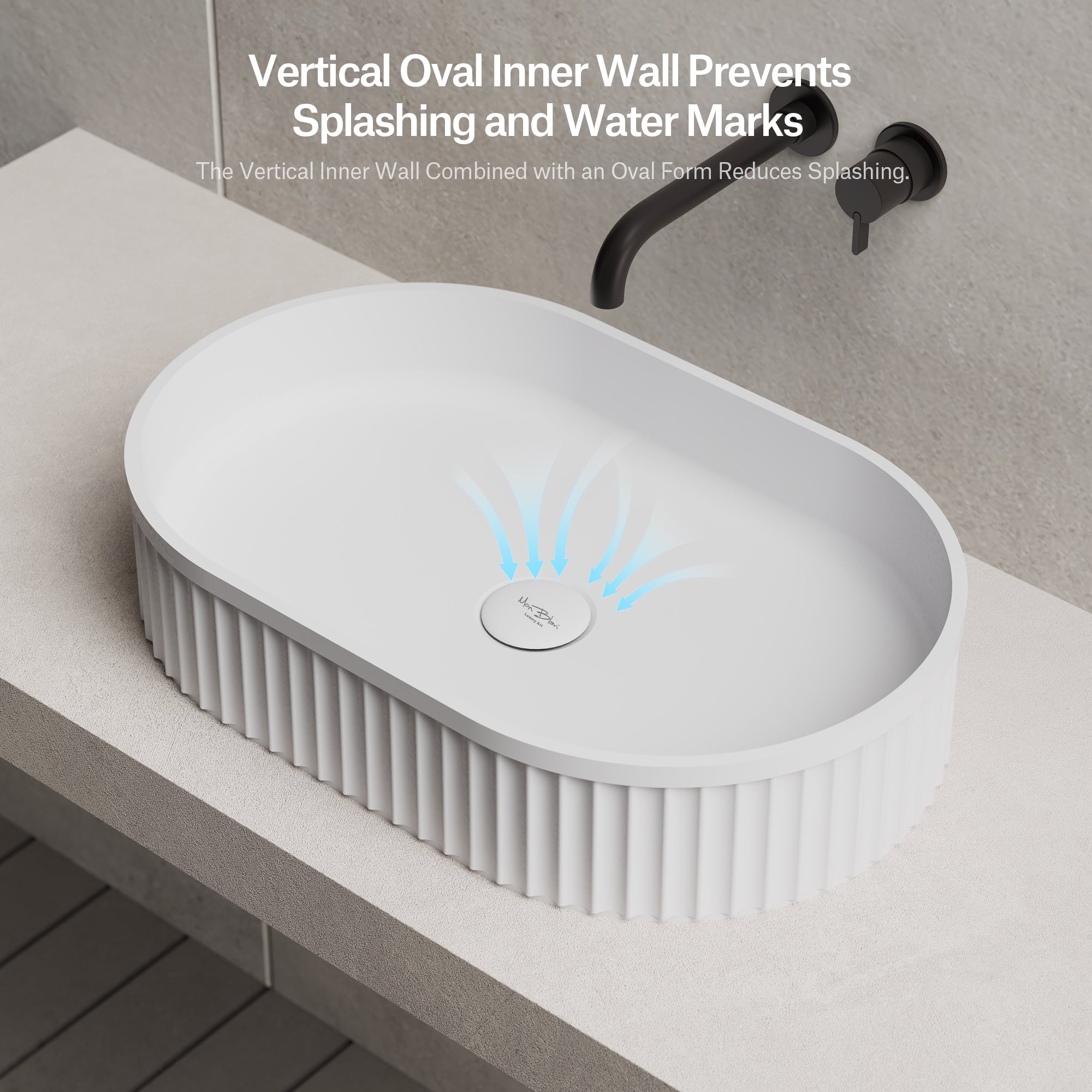 21.7 Inch MonBlari VENUS SERIES Solid Surface Bathroom Vessel Bowl Sink Bathroom Sink