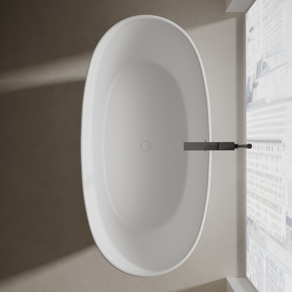 64.2 Inch MonBlari LUCENT Solid Surface Freestanding Bathtub