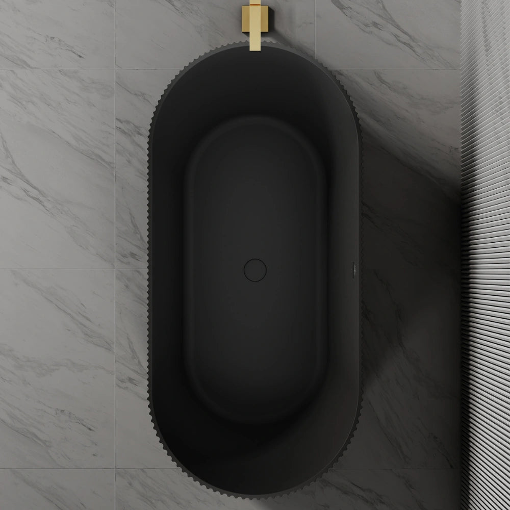 MonBlari Solid Surface Freestanding Fluted Contemporary Bathtub