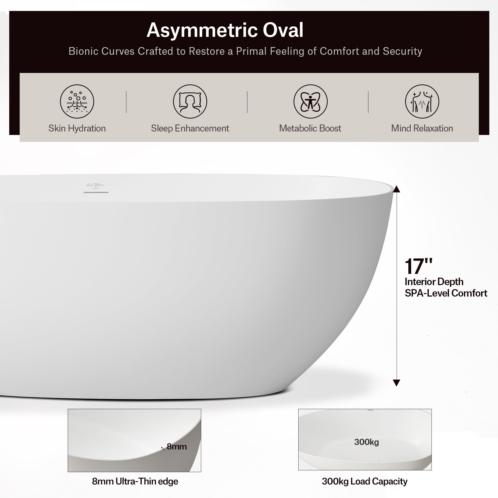 55.1-59.1 Inch MonBlari ZEPHYR Solid Surface Freestanding Bathtub