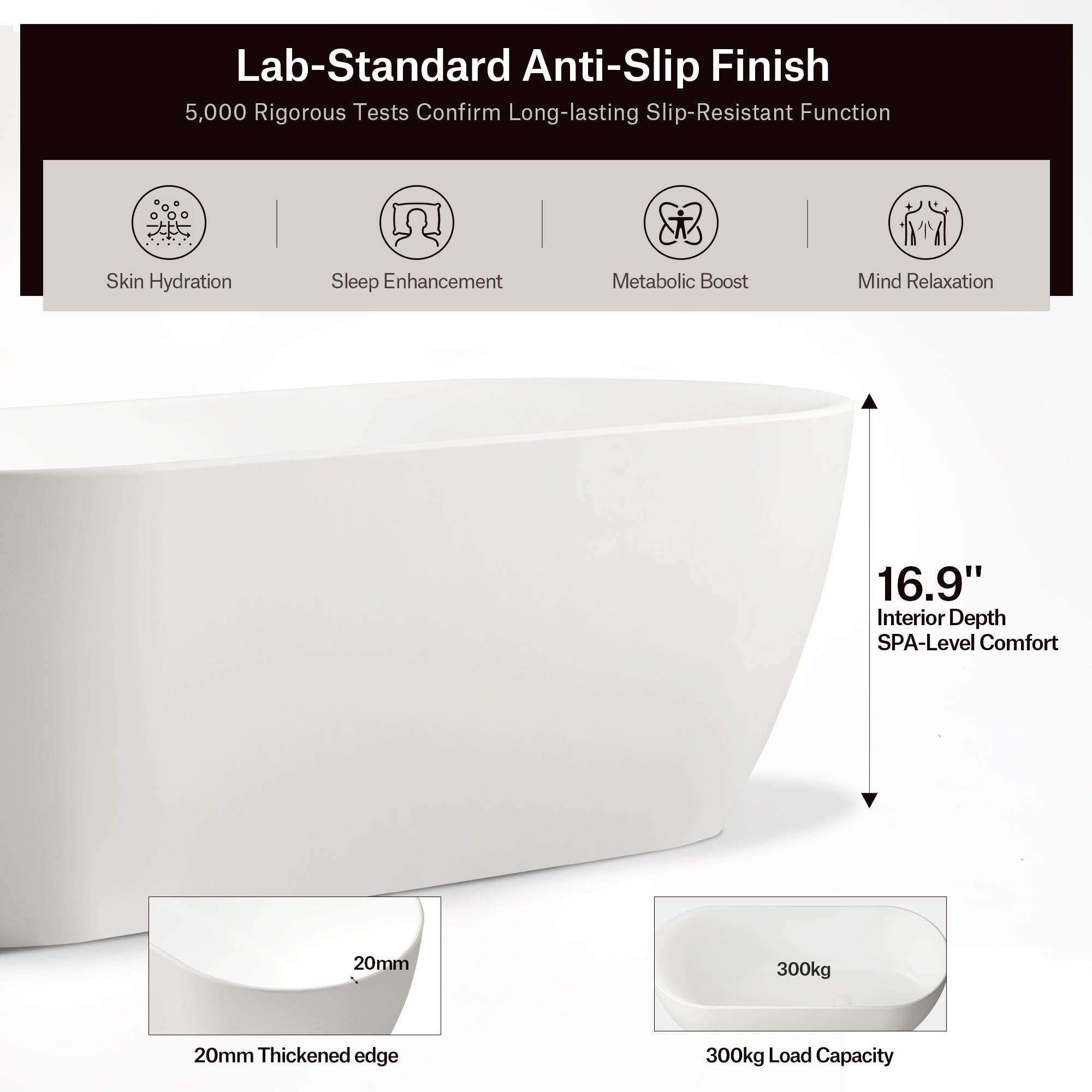 66.9 Inch MonBlari NEBULA Solid Surface Freestanding Bathtub