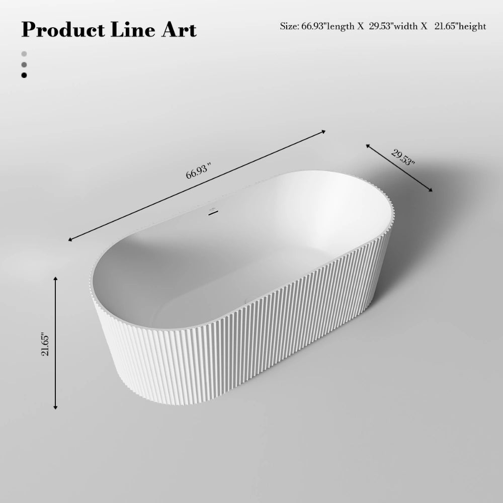 MonBlari Solid Surface Freestanding Fluted Contemporary Bathtub