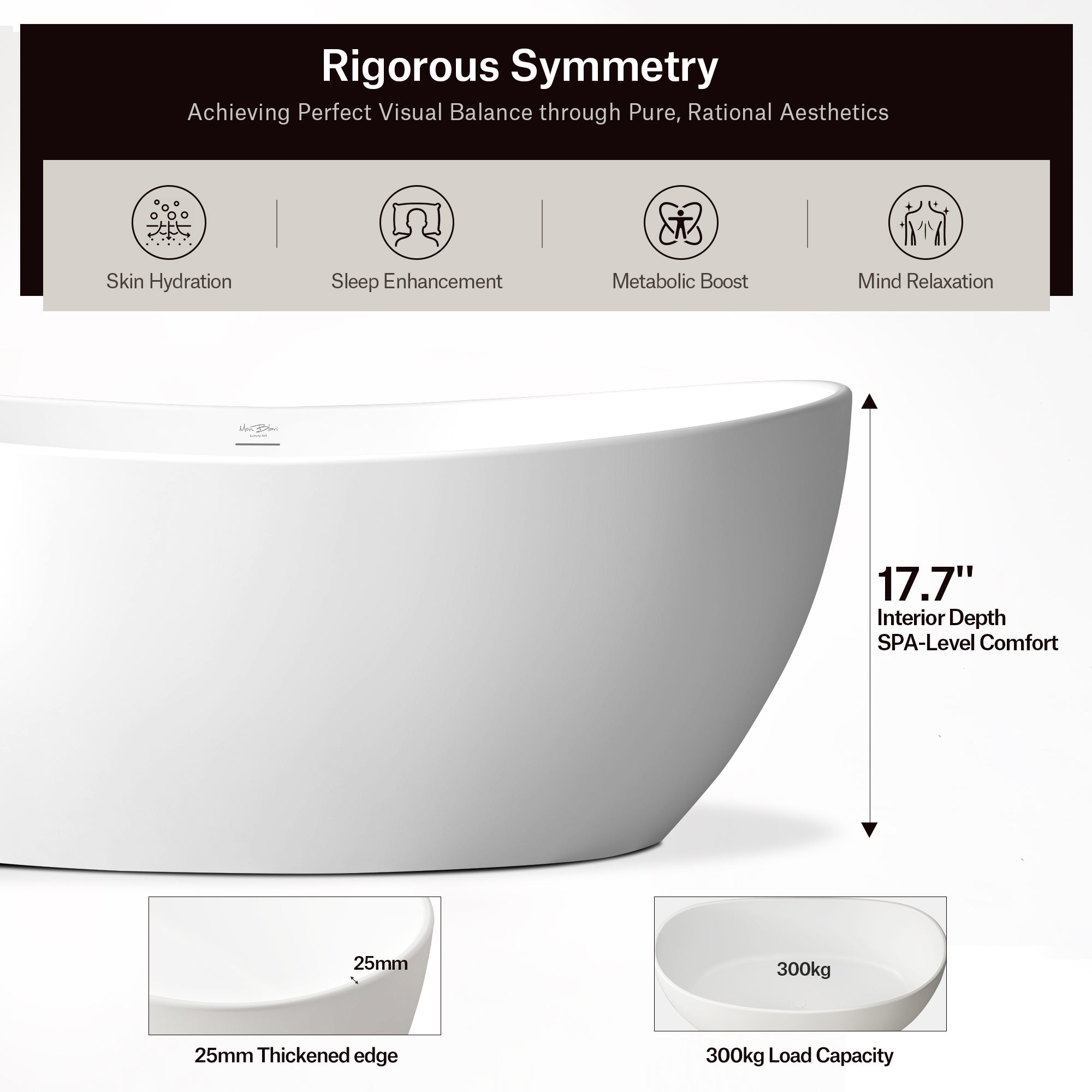64.2 Inch MonBlari LUCENT Solid Surface Freestanding Bathtub