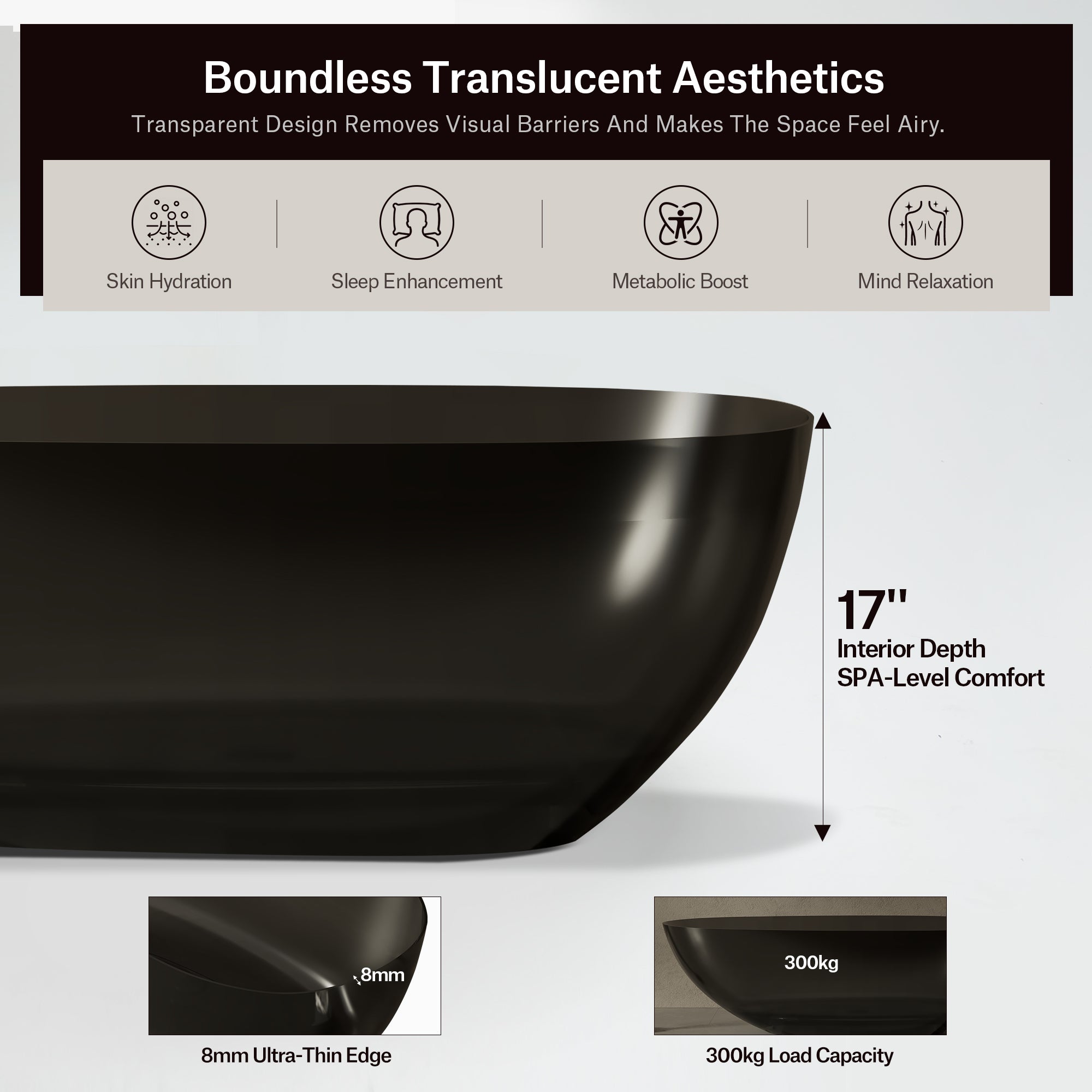 59.1 Inch MonBlari LUCENT Resin Freestanding Bathtub