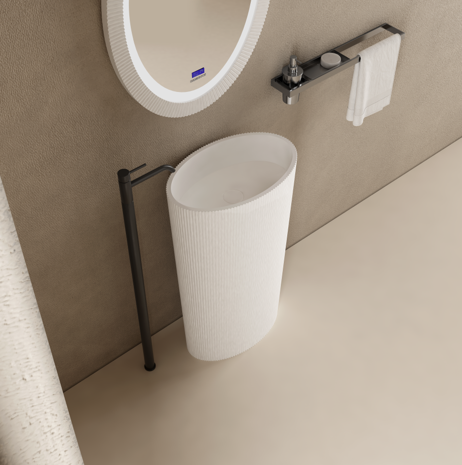 20 Inch MonBlari Solid Surface Vessel Bowl Sink Pedestal Sink TW8687ZMW-LeftTopView