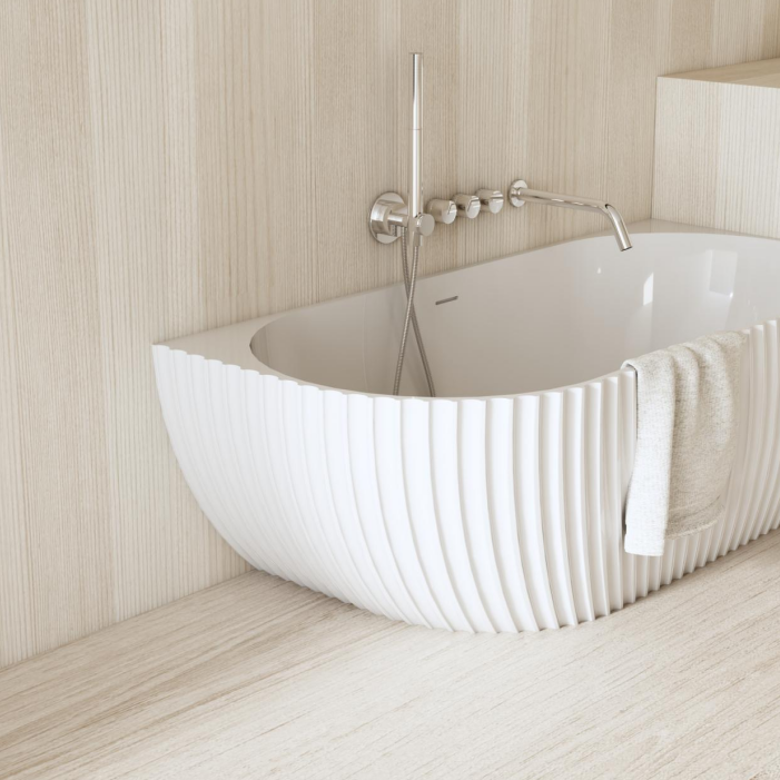 67 Inch MonBlari Venus Series Solid Surface Freestanding BathtubMR88873MW-LeftView