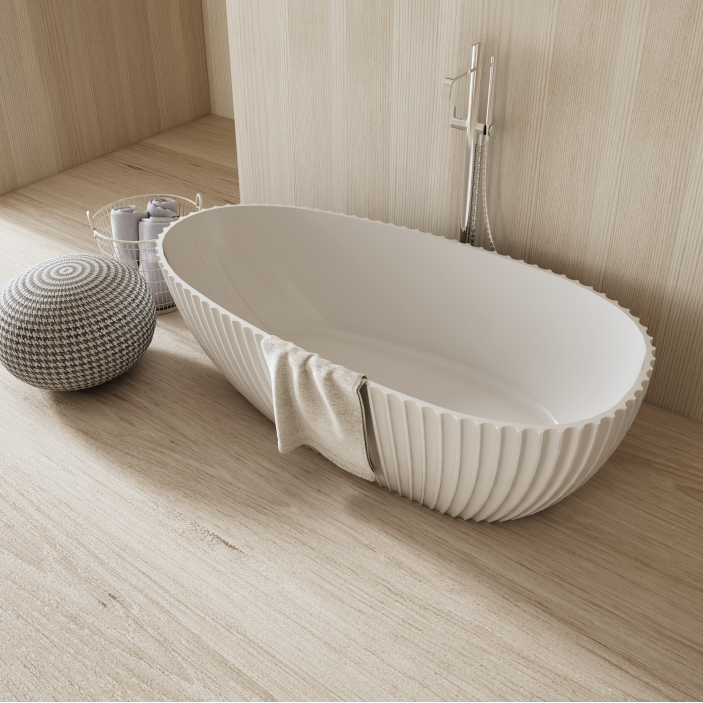 67 Inch MonBlari Venus Series Solid Surface Freestanding BathtubMR88875MW-RightTopView