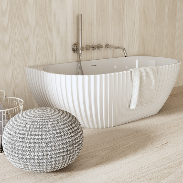 67 Inch MonBlari Venus Series Solid Surface Freestanding BathtubMR88876MW-LeftSideView