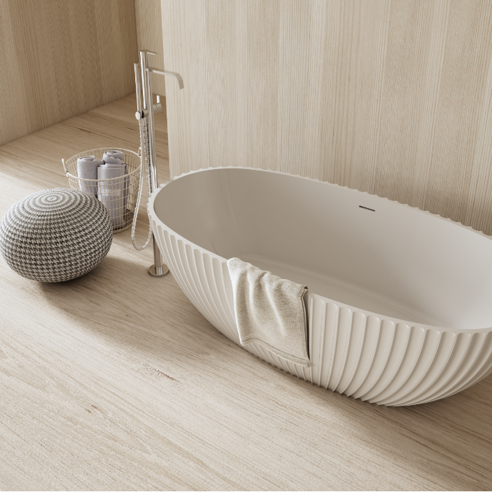 67 Inch MonBlari Venus Series Solid Surface Freestanding BathtubMR88877MW-RightSideTop