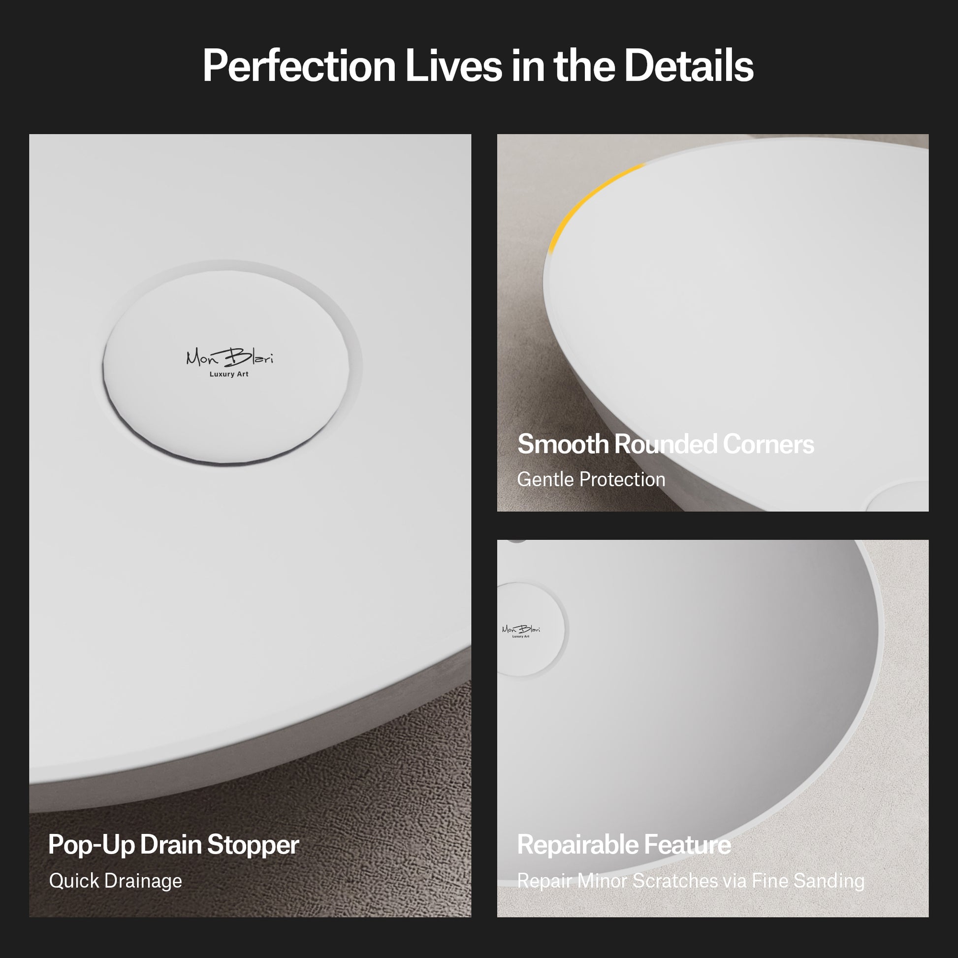 MonBlari Solid Surface Vessel Bowl Sink Bathroom Sink XA-A72-MW-8