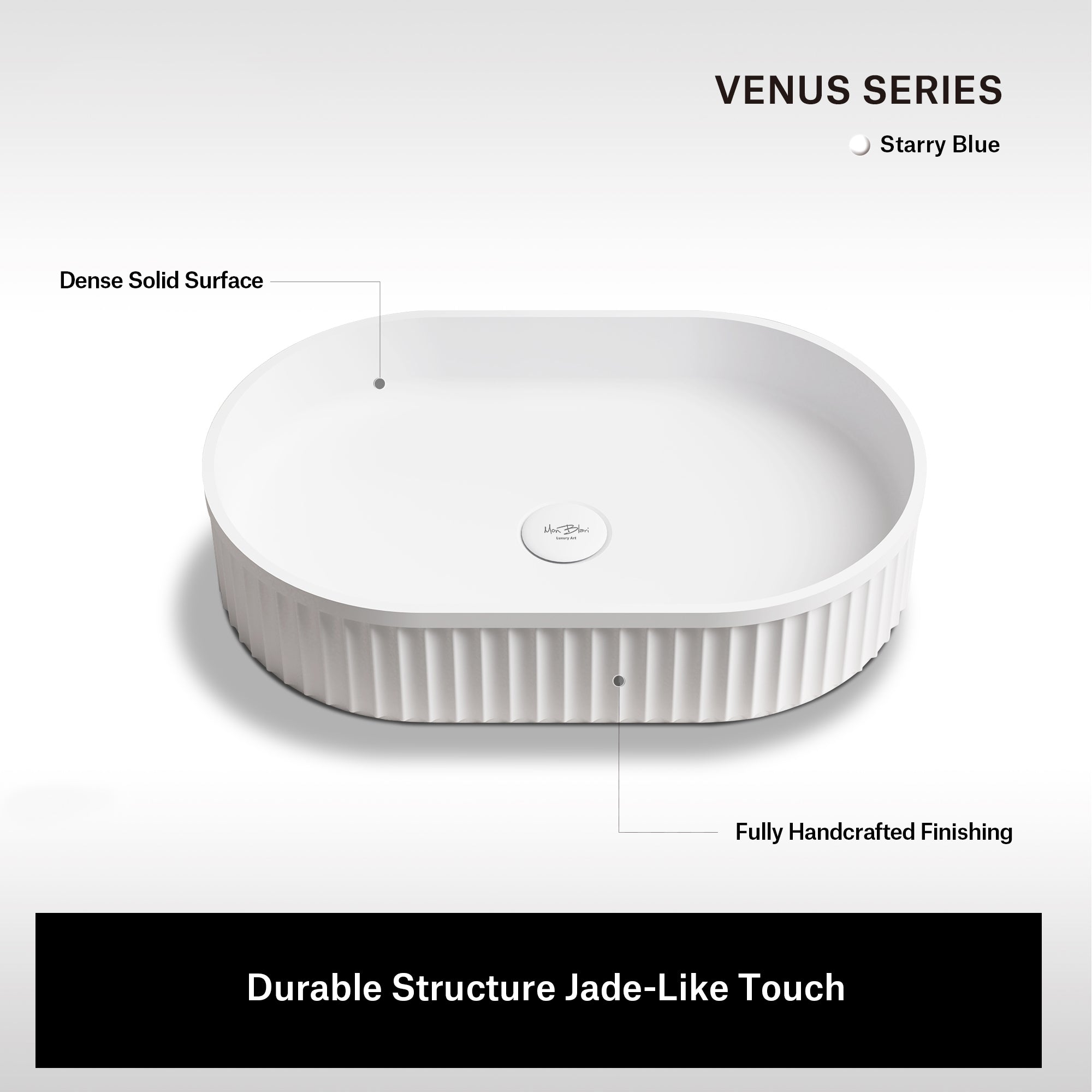 21.7 Inch MonBlari VENUS SERIES Solid Surface Bathroom Vessel Bowl Sink Bathroom Sink