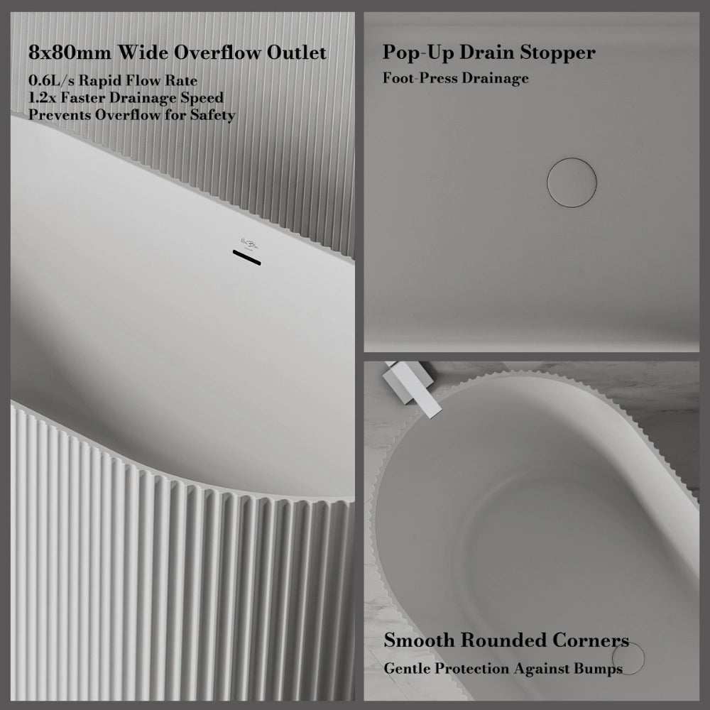 MonBlari Solid Surface Freestanding Fluted Contemporary Bathtub
