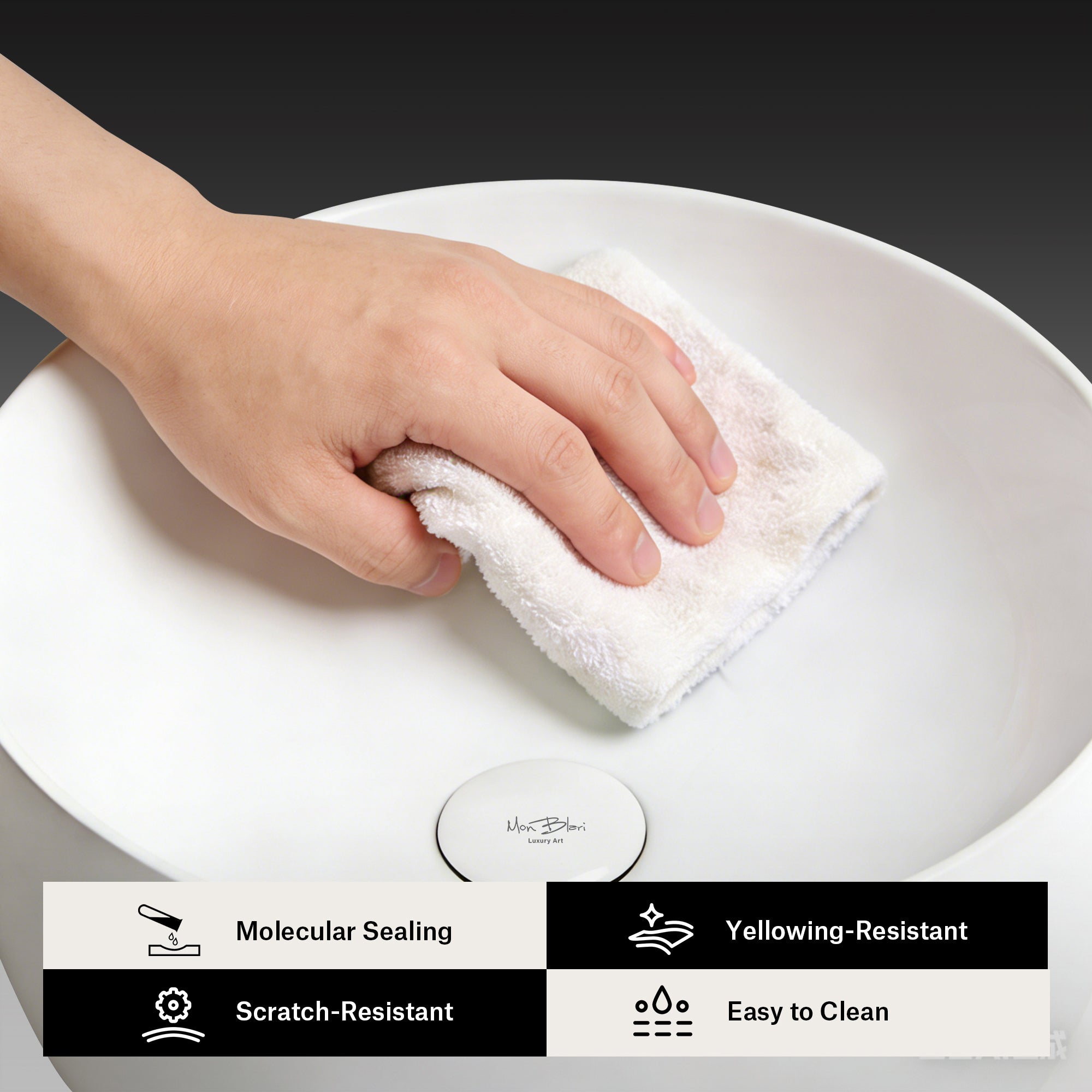 15.7 Inch MonBlari NAIAD SERIES Solid Surface Vessel Bowl Sink Bathroom Sink