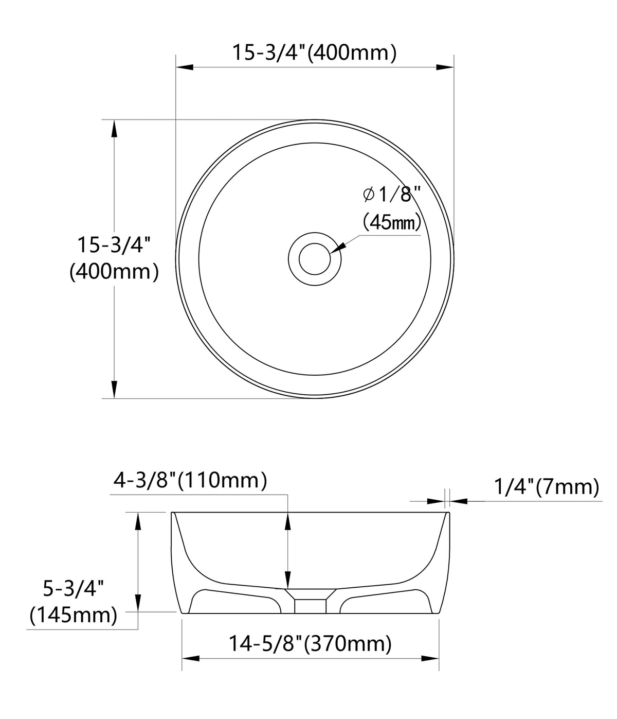 16" MonBlari Refined Round Natural Marble Bathroom Sink