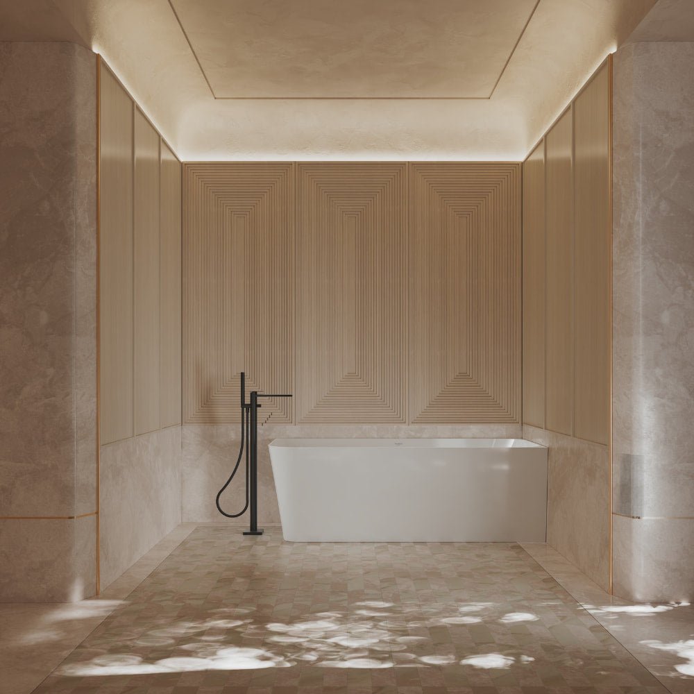 Monblari Acrylic Freestanding Bathtub Rectangular White Tub with Insulation