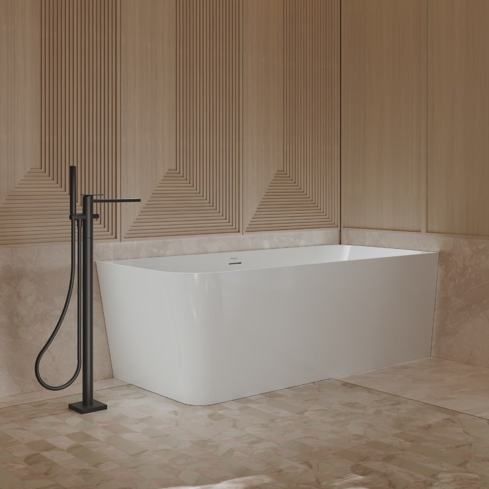 Monblari Acrylic Freestanding Bathtub Rectangular White Tub with Insulation